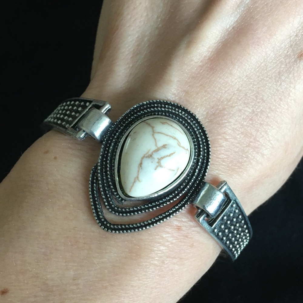 Faux White Turquoise Silver Tone Bracelet